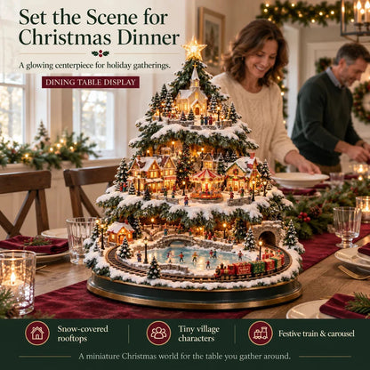 🔥 LAST DAY 49% OFF 🔥 🎄 Lighted Christmas Village Tree – Train, Carousel & Magical Holiday Glow ✨