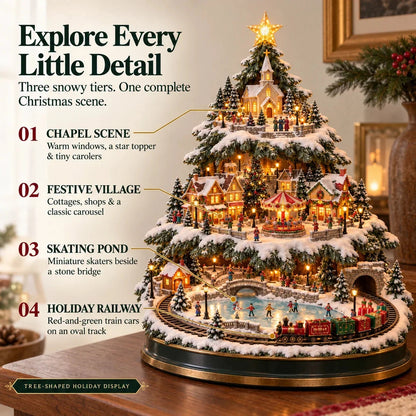 🔥 LAST DAY 49% OFF 🔥 🎄 Lighted Christmas Village Tree – Train, Carousel & Magical Holiday Glow ✨