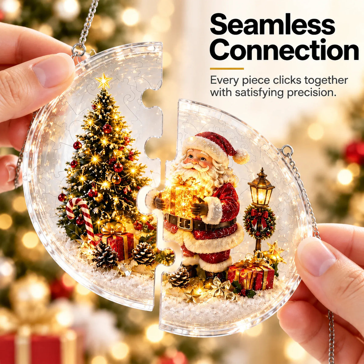 🎅⛄Christmas acrylic puzzle ornament, Santa Claus snow scene transparent tile puzzle, Christmas holiday decoration