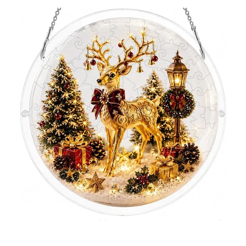 🎅⛄Christmas acrylic puzzle ornament, Santa Claus snow scene transparent tile puzzle, Christmas holiday decoration