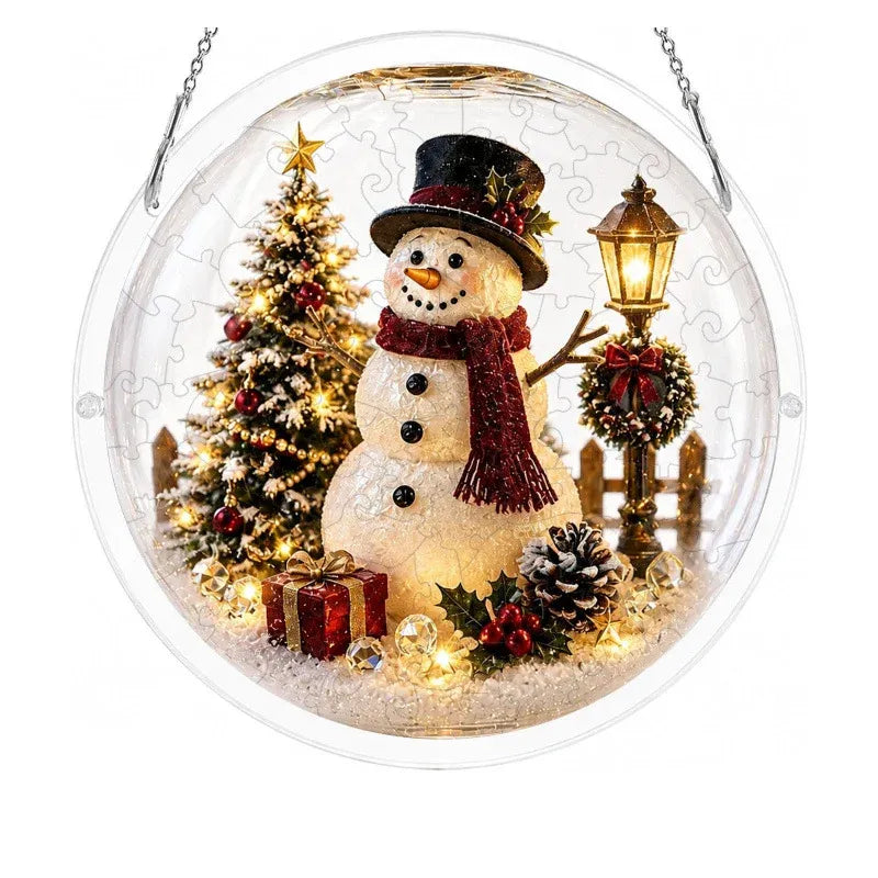 🎅⛄Christmas acrylic puzzle ornament, Santa Claus snow scene transparent tile puzzle, Christmas holiday decoration