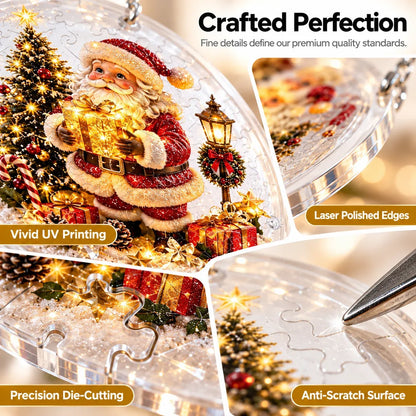 🎅⛄Christmas acrylic puzzle ornament, Santa Claus snow scene transparent tile puzzle, Christmas holiday decoration