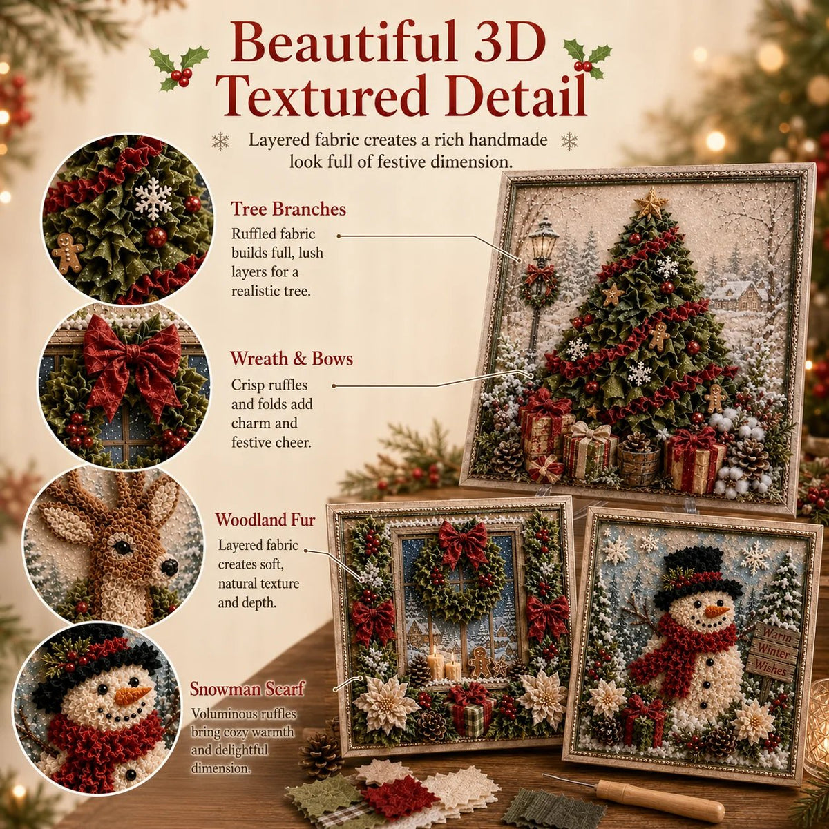 🔥HOT SALE 49% OFF 💥🎄 3D Christmas Fabric Poke Art DIY Craft Kit
