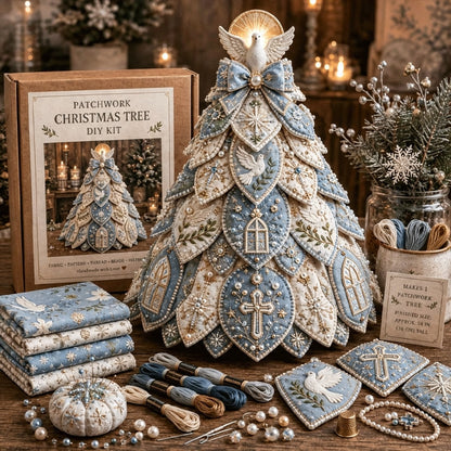 ✝️ Beginner-Friendly Tree of Faith 3D Quilted Christmas Tree Sewing Kit | Complete Kit with Coordinated Fabrics, Beads & Step-by-Step Guide Included 💕