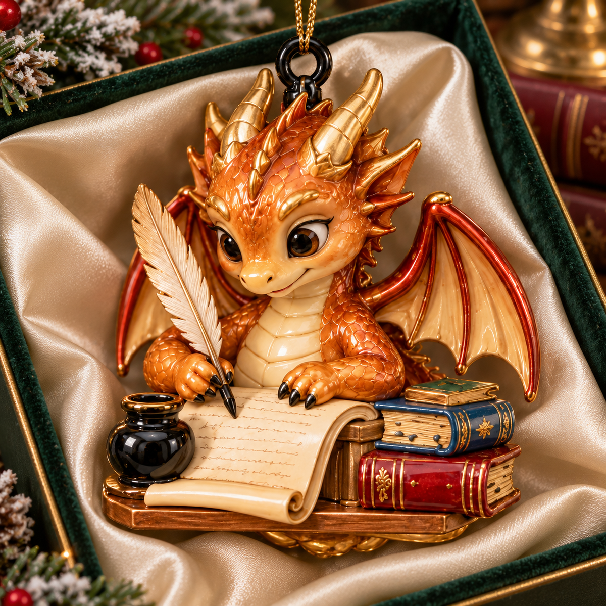 Bookish Dragons – 6-Piece Christmas Keepsake Ornament Set for Book Lovers
