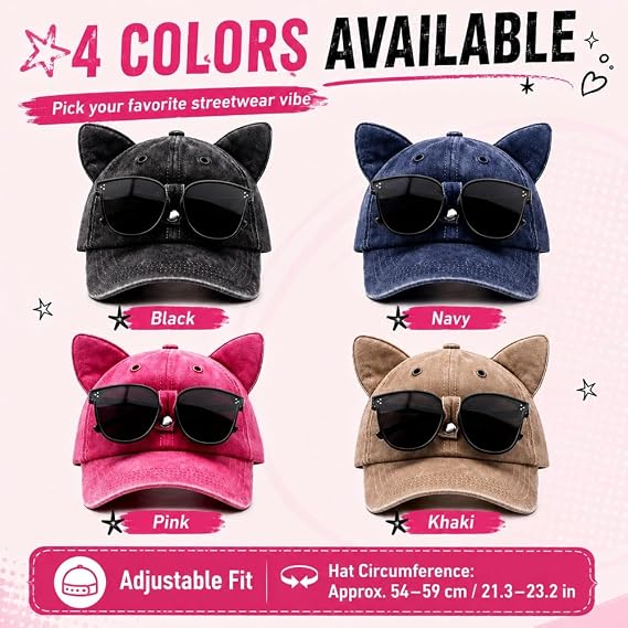 🧢Y2K Cat Ear Trucker Hat with Detachable Sunglasses Vintage