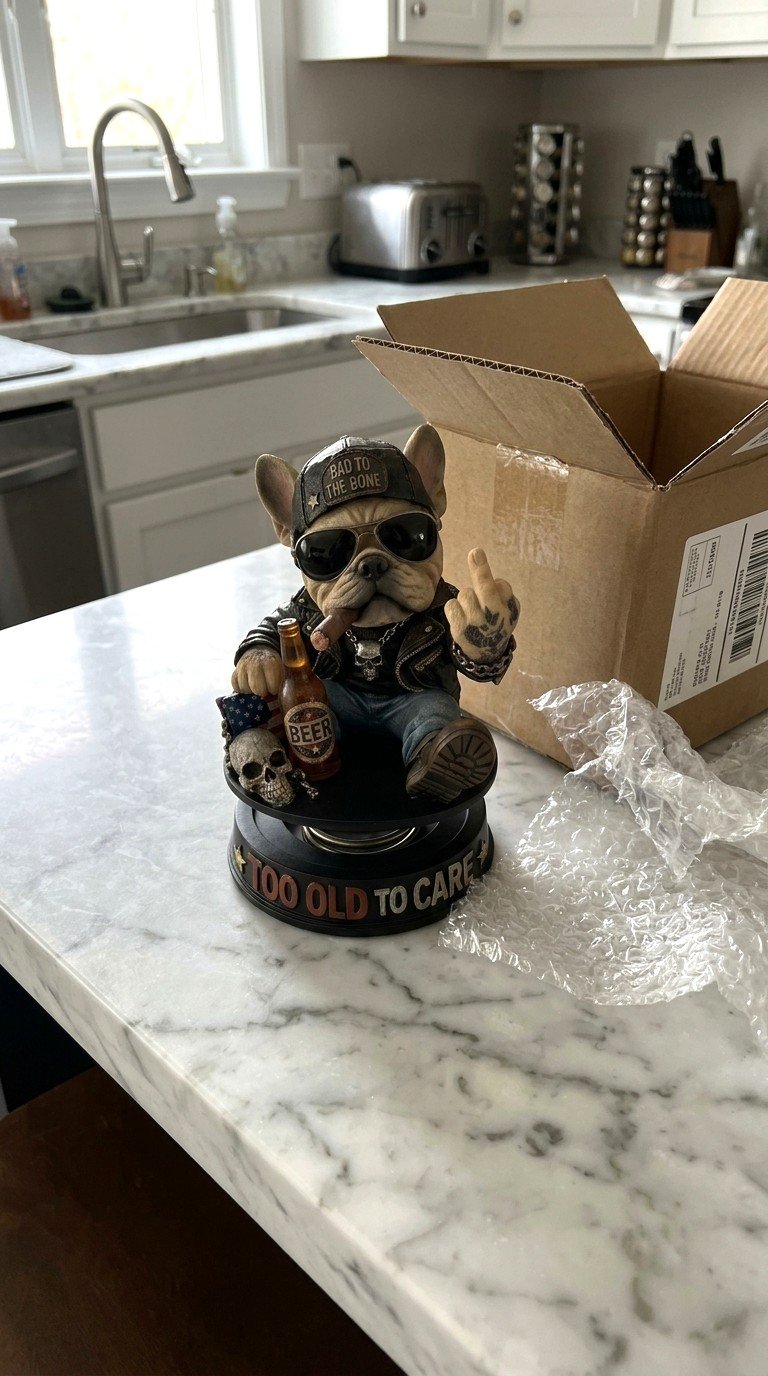 "Too Old To Care" Hardcore Frenchie Dashboard Bobblehead😎 - Rebellious Middle Finger Bulldog Car Decor