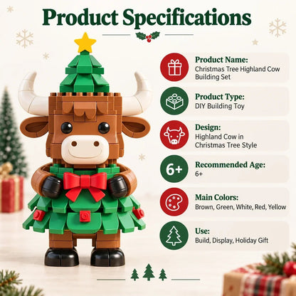 Christmas Tree Highland Cow Building Set – Festive DIY Block Toy & Holiday Display Decor