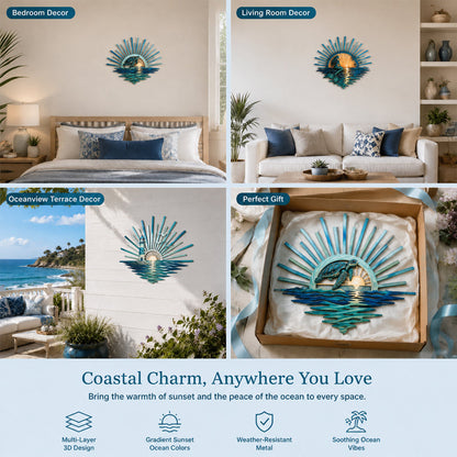 🌅 ‘Legend of the Sunset Tides’ Metal Wall Art – 🌊Vintage nautical-style metal wall art