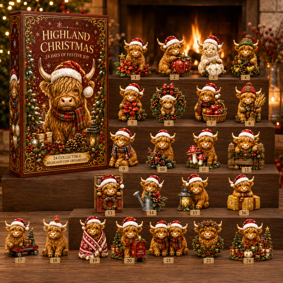 24-Day Highland Cattle Advent Calendar | Collectible Cow Christmas Countdown