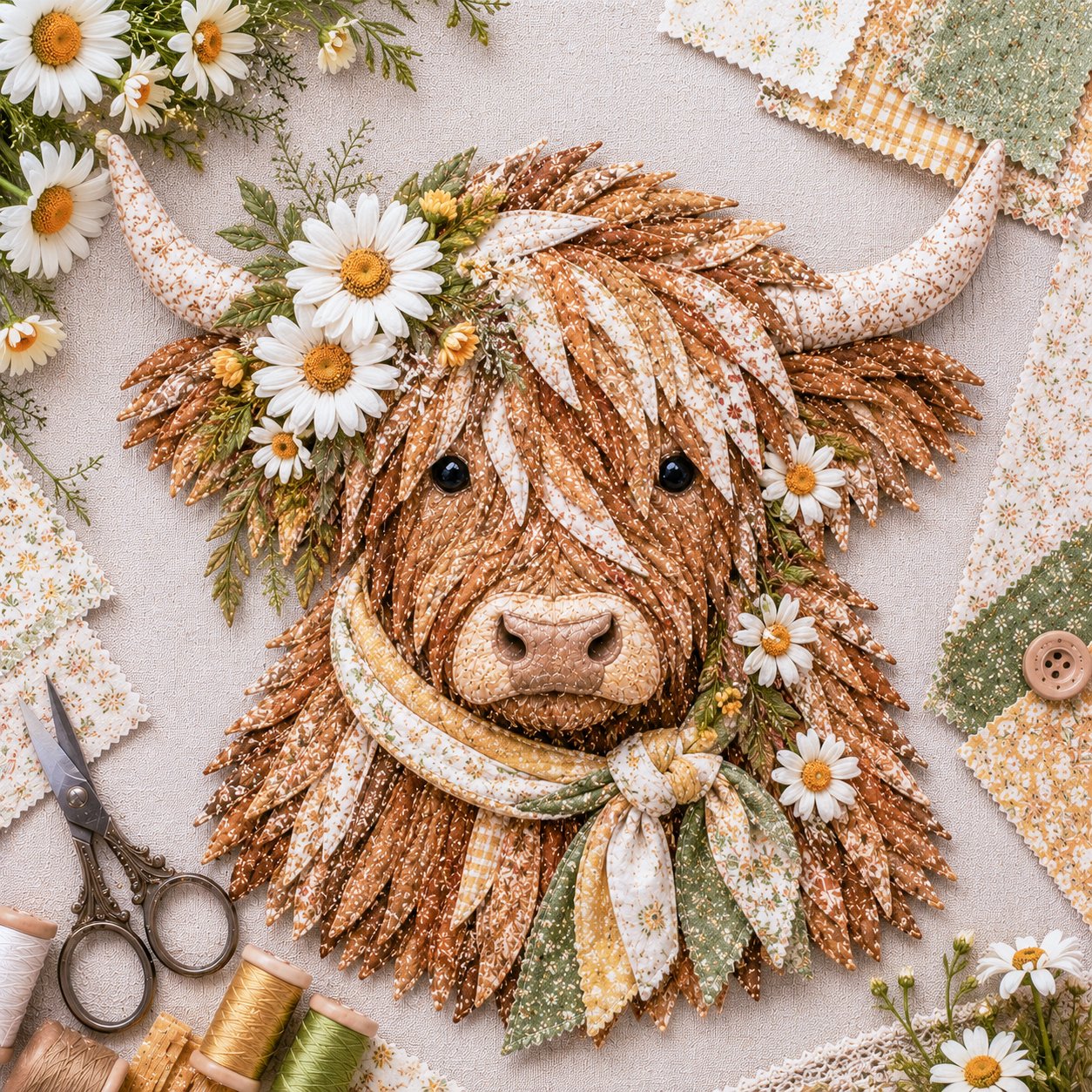 ⏰LAST DAY 49% OFF - 🐮💐🌸 Birth Flower Highland Cow 3D Layered Fabric Art DIY Kit | Complete Kit Included ✂️ Pre-Cut Pieces • Glue or Stitch Your Way • Create a Cozy 3D Highland Cow Decor 💕