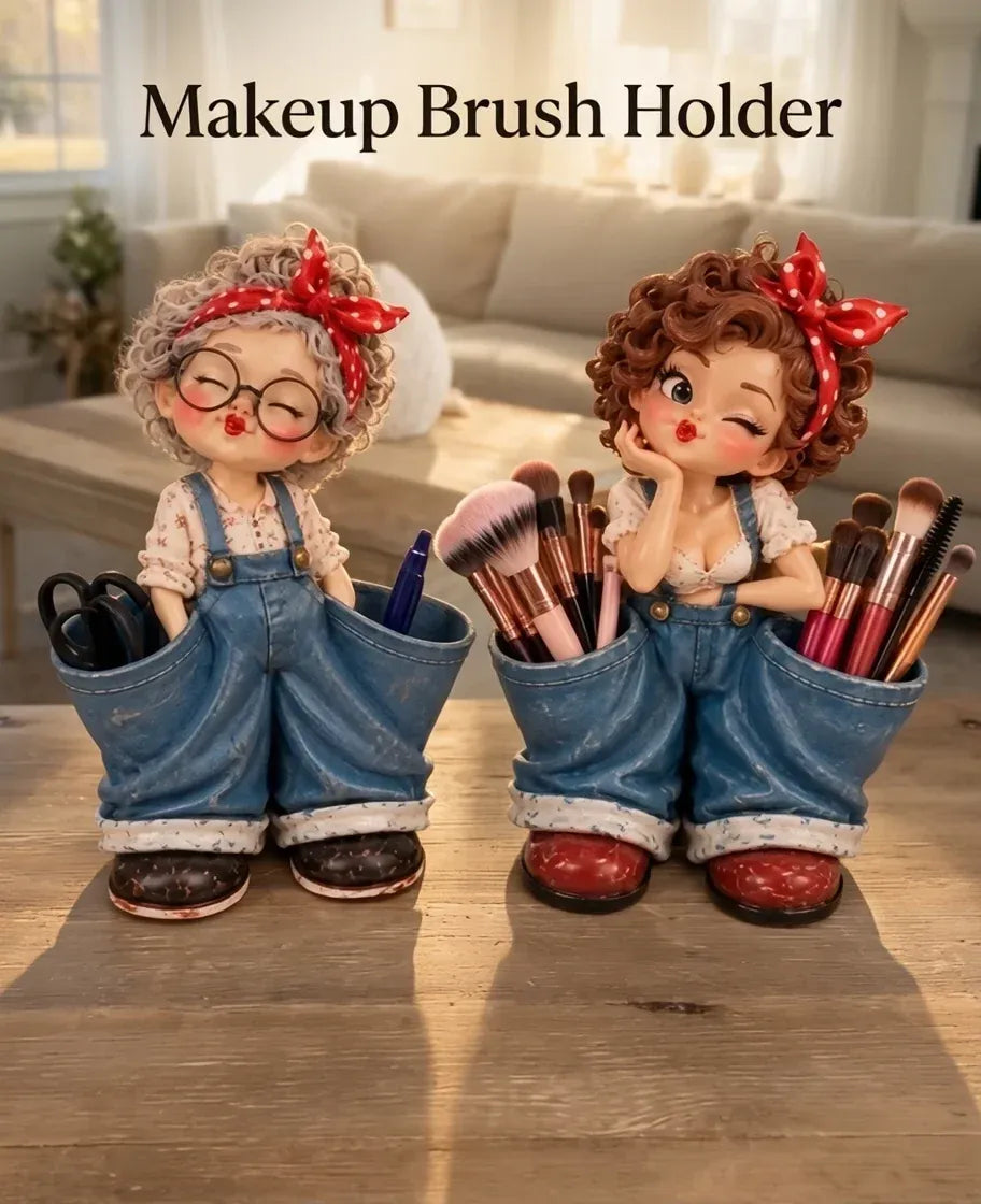 Retro Girl Makeup Brush Holder – Cute Vintage Vanity Organizer