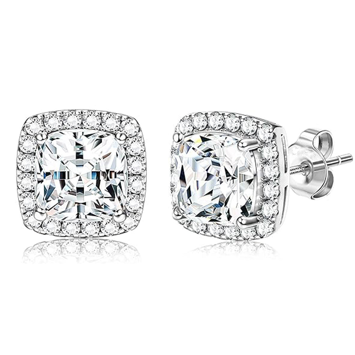 Halo Stud Earrings 2-Pack - Gold & Silver Round/Square Styles
