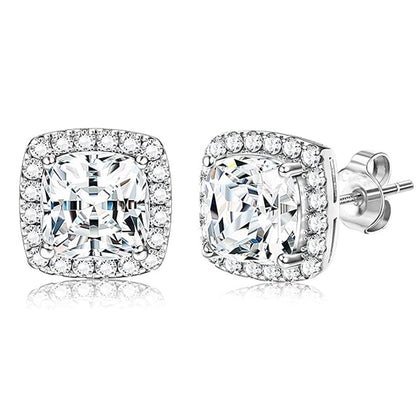 Halo Stud Earrings 2-Pack - Gold & Silver Round/Square Styles