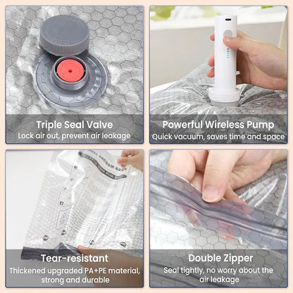 Cordless Travel Vacuum Storage Compression Bag Set