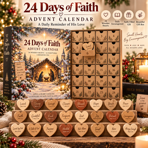 🎄 24 Days of Faith Advent Calendar – 24 Wooden Heart Scripture Keepsakes ✝️
