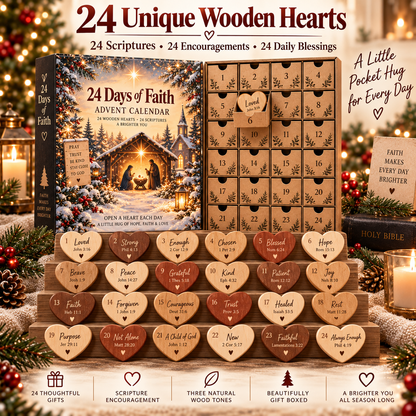 🎄 24 Days of Faith Advent Calendar – 24 Wooden Heart Scripture Keepsakes ✝️