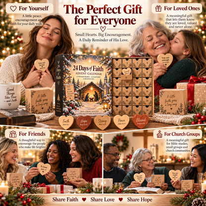 🎄 24 Days of Faith Advent Calendar – 24 Wooden Heart Scripture Keepsakes ✝️