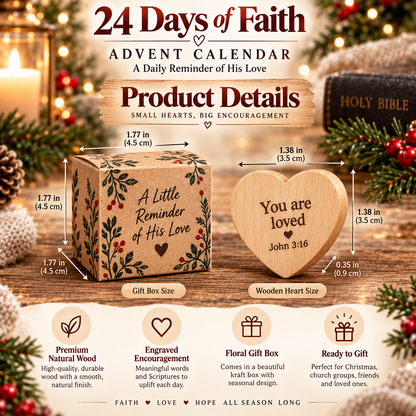 🎄 24 Days of Faith Advent Calendar – 24 Wooden Heart Scripture Keepsakes ✝️