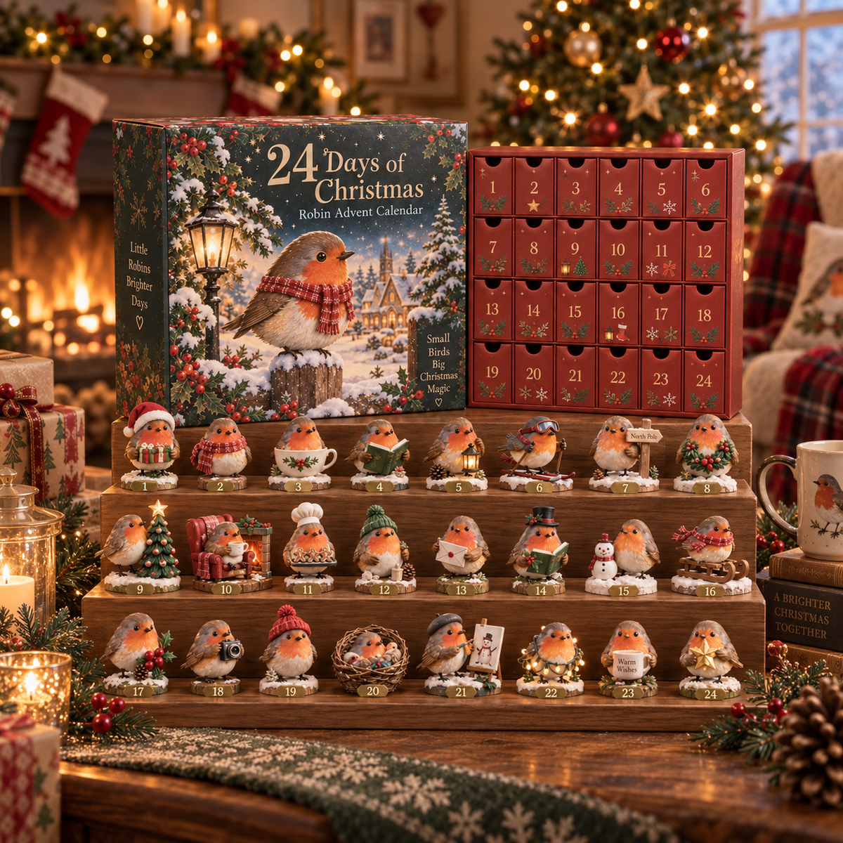 24-Day Robin Christmas Advent Calendar – 24 Festive Mini Figurines