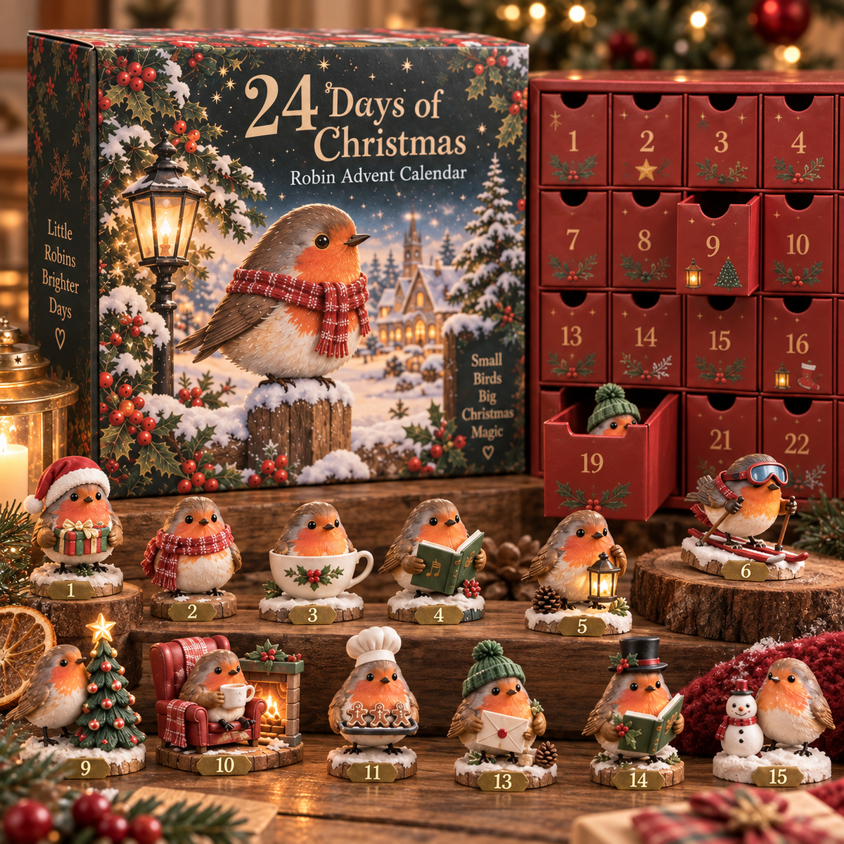 24-Day Robin Christmas Advent Calendar – 24 Festive Mini Figurines