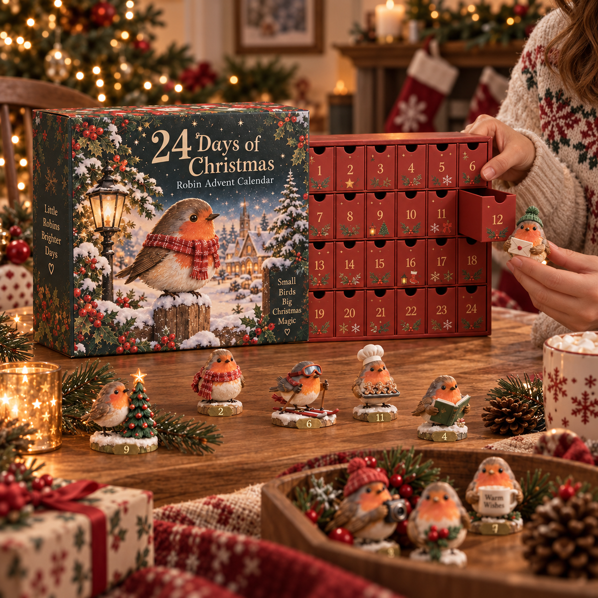 24-Day Robin Christmas Advent Calendar – 24 Festive Mini Figurines