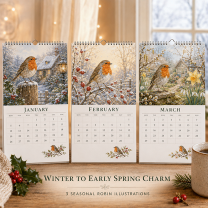 🐦2027 Robin Seasons Calendar – British Countryside Garden Bird Wall Calendar & Gift for Bird Lovers（副本）