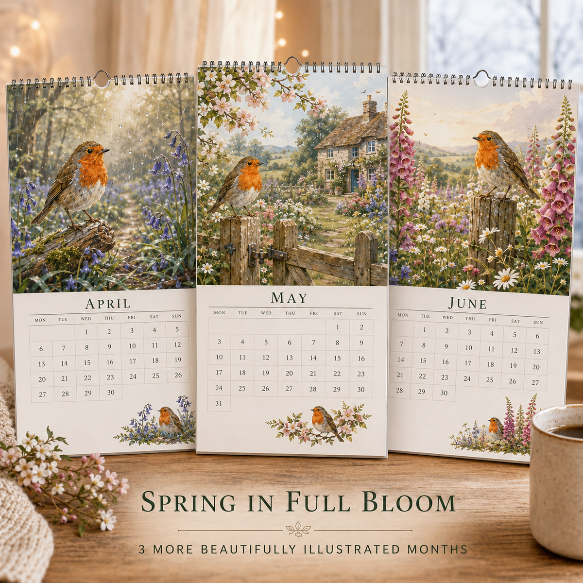 🐦2027 Robin Seasons Calendar – British Countryside Garden Bird Wall Calendar & Gift for Bird Lovers（副本）