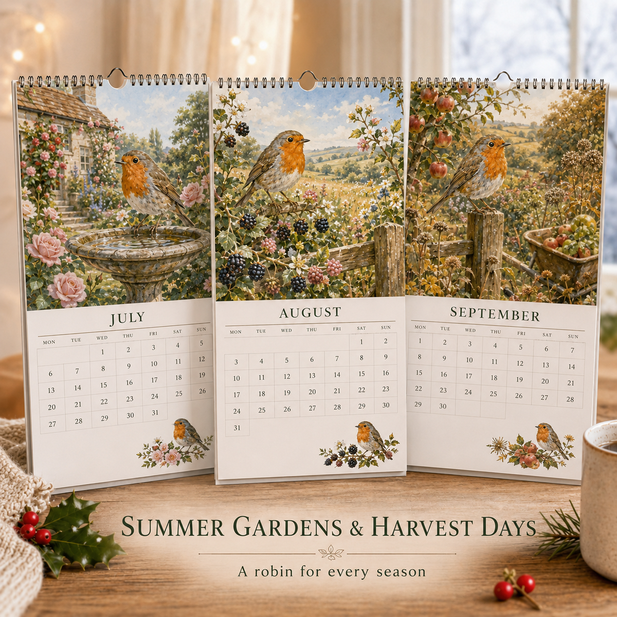 🐦2027 Robin Seasons Calendar – British Countryside Garden Bird Wall Calendar & Gift for Bird Lovers（副本）