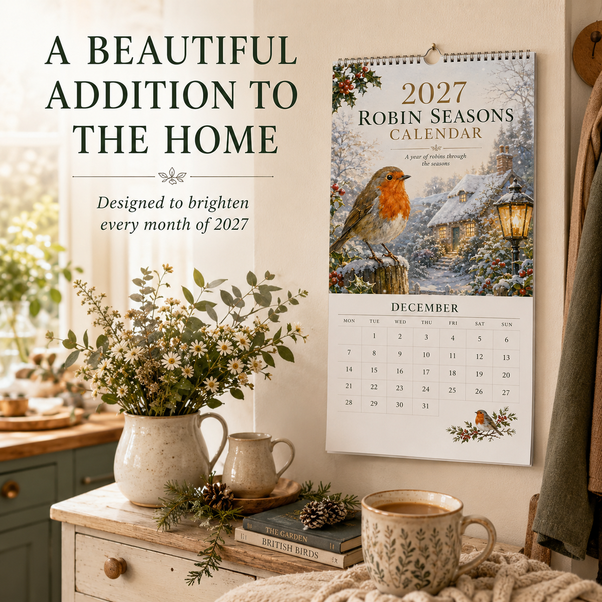 🐦2027 Robin Seasons Calendar – British Countryside Garden Bird Wall Calendar & Gift for Bird Lovers（副本）