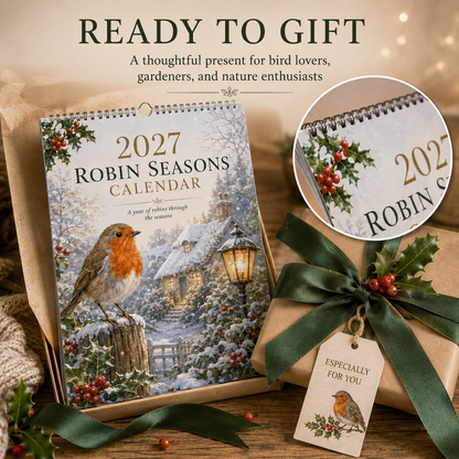 🐦2027 Robin Seasons Calendar – British Countryside Garden Bird Wall Calendar & Gift for Bird Lovers（副本）