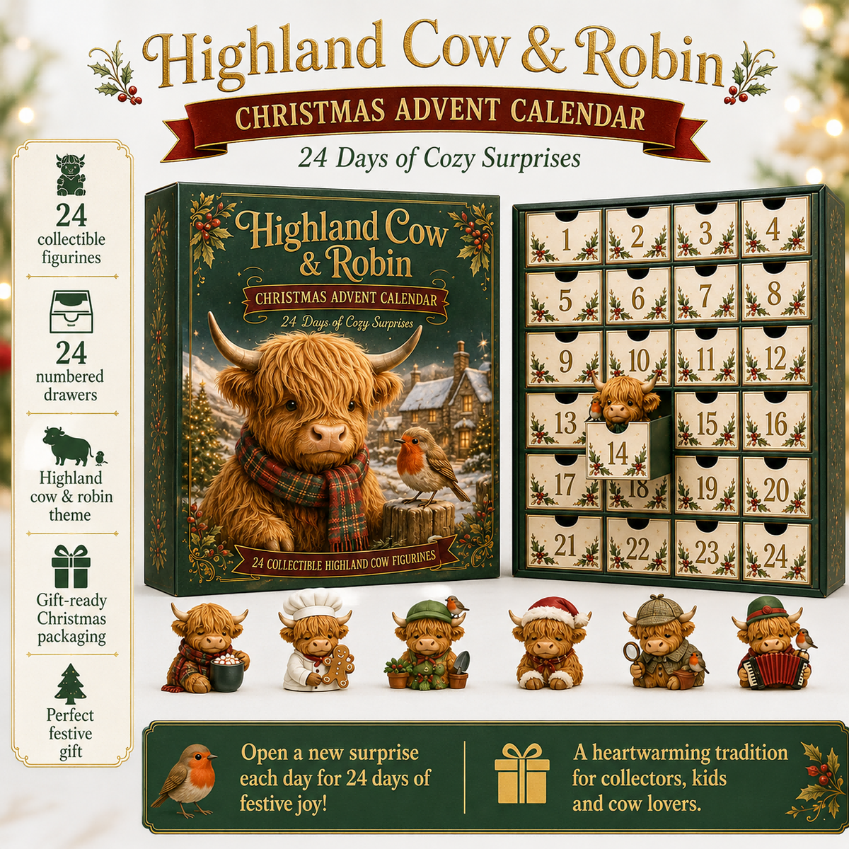 🐮🐦 24 Days of Highland Cow & Robin Christmas Magic