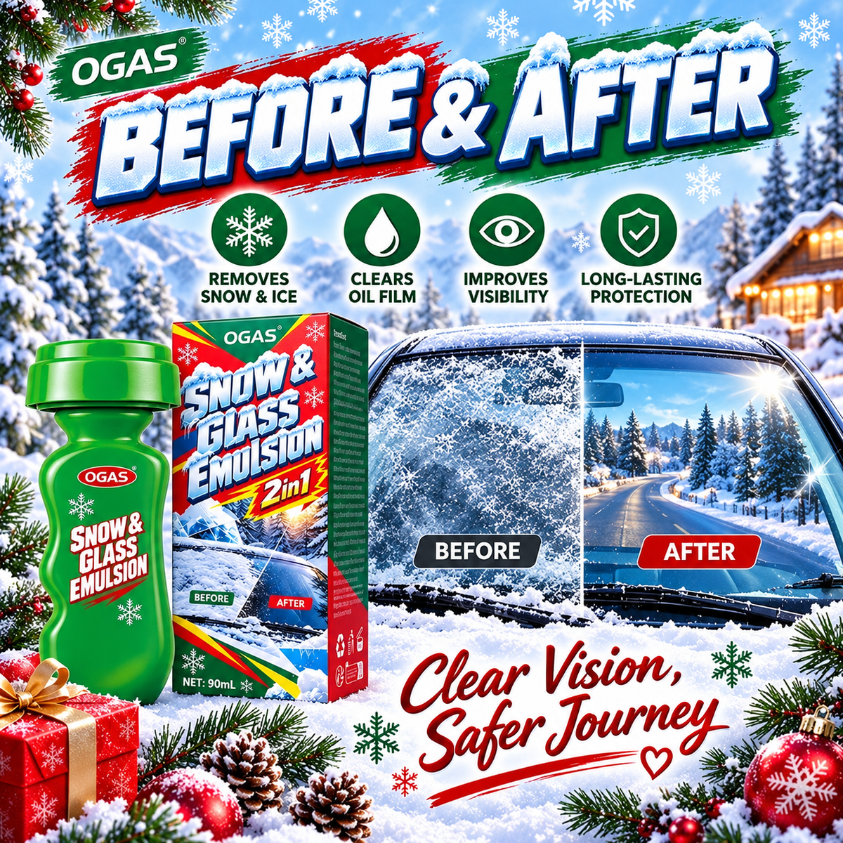 🚗2-in-1 Snow & Glass Cleaner – Winter Windscreen Care with Built-In Applicator❄️