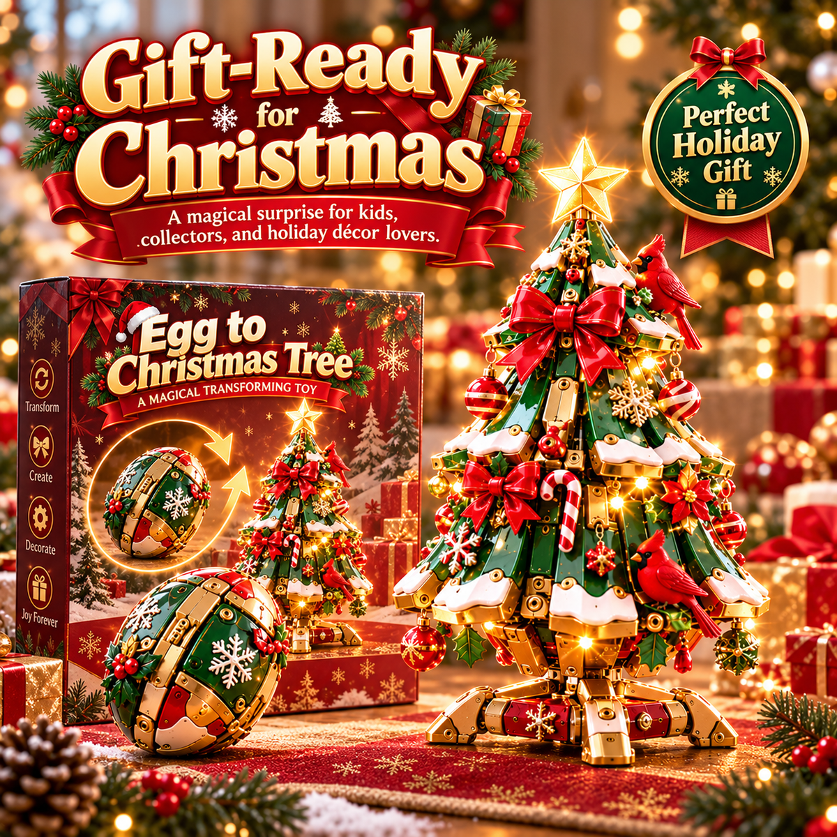 🎁Egg-to-Christmas Tree™ Magical Transforming Toy – Cardinal Christmas Tree Holiday Gift ✨
