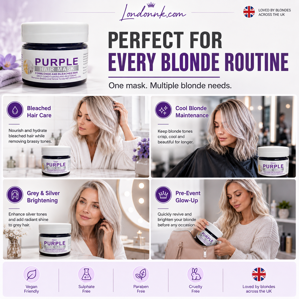 👱‍♀️Want to lighten your hair color?Your hair needs urgent care!Moisturizing Purple Hair Mask with Long-Lasting Scent