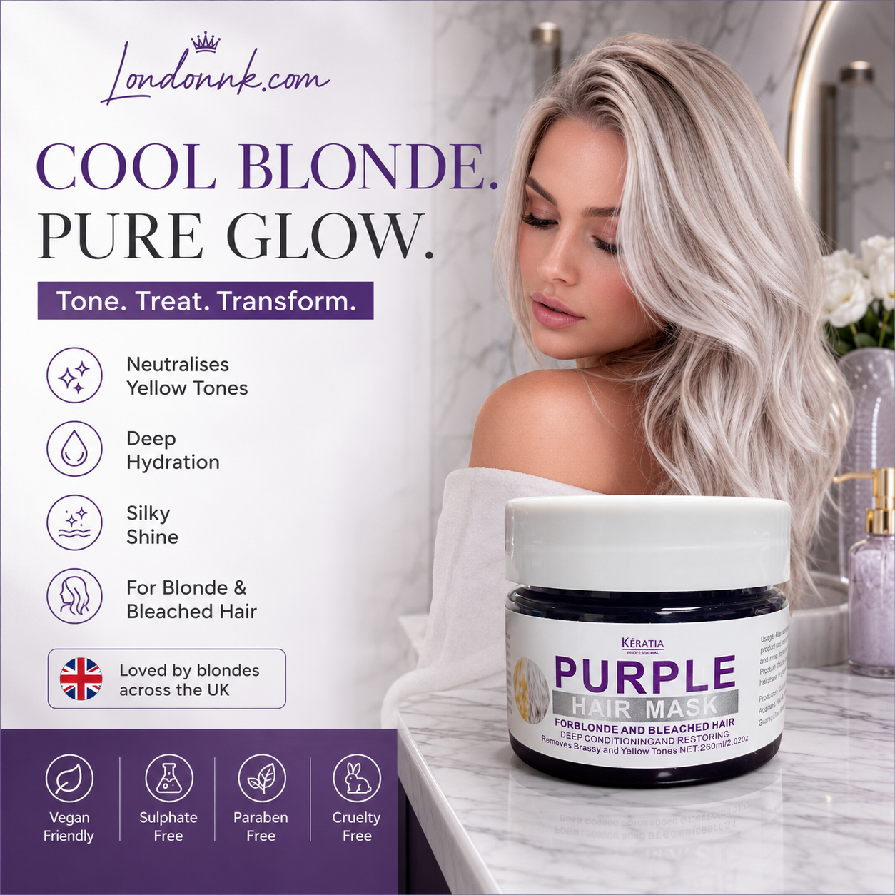 👱‍♀️Want to lighten your hair color?Your hair needs urgent care!Moisturizing Purple Hair Mask with Long-Lasting Scent