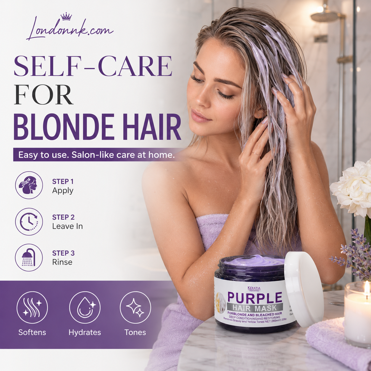 👱‍♀️Want to lighten your hair color?Your hair needs urgent care!Moisturizing Purple Hair Mask with Long-Lasting Scent