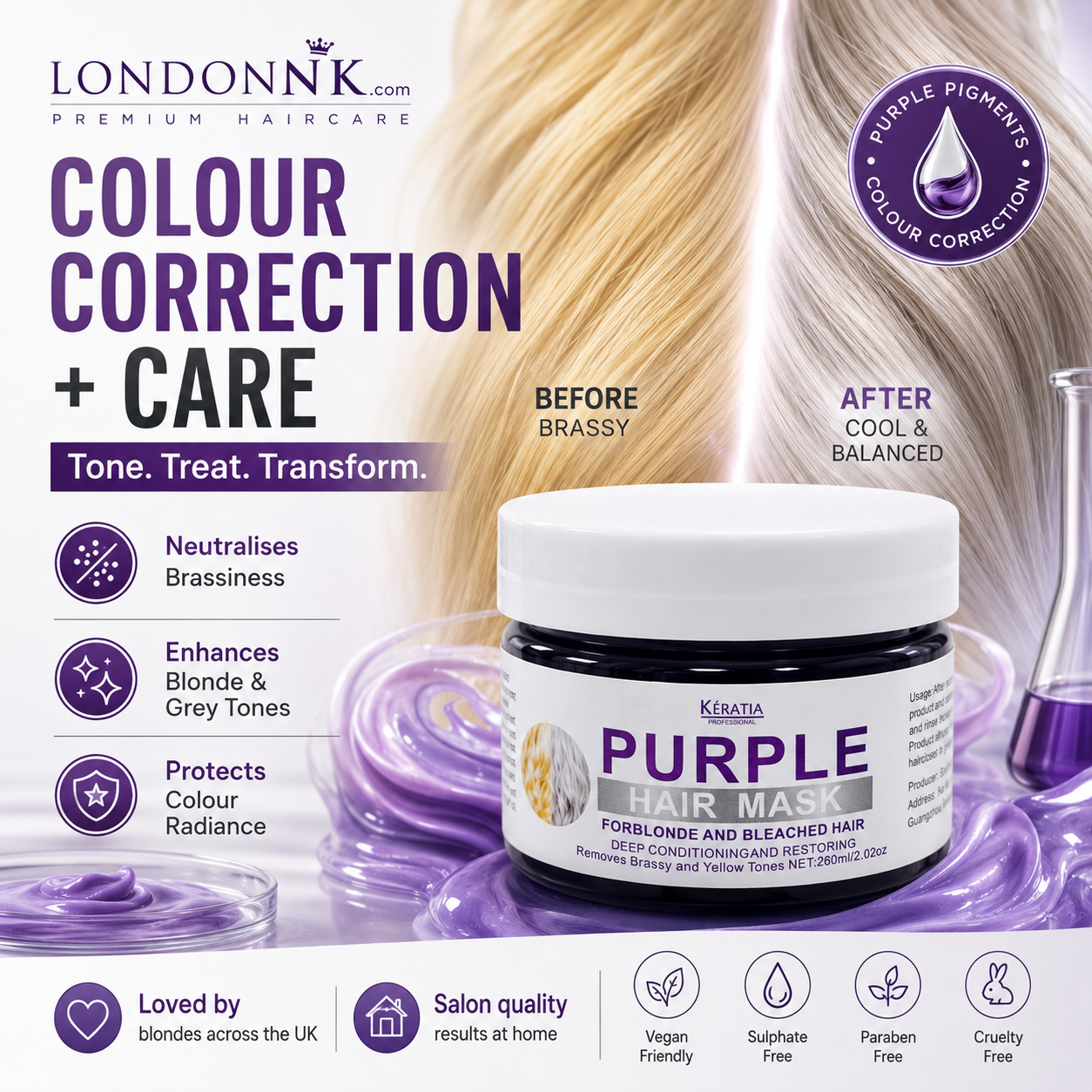 👱‍♀️Want to lighten your hair color?Your hair needs urgent care!Moisturizing Purple Hair Mask with Long-Lasting Scent