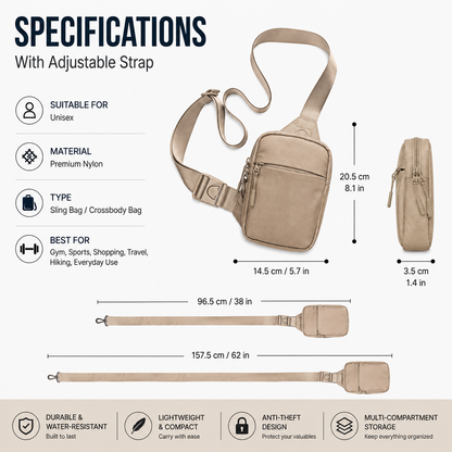 TYIIPRO™ Anti-Theft Everyday Sling Bag – Lightweight Crossbody Travel Pack