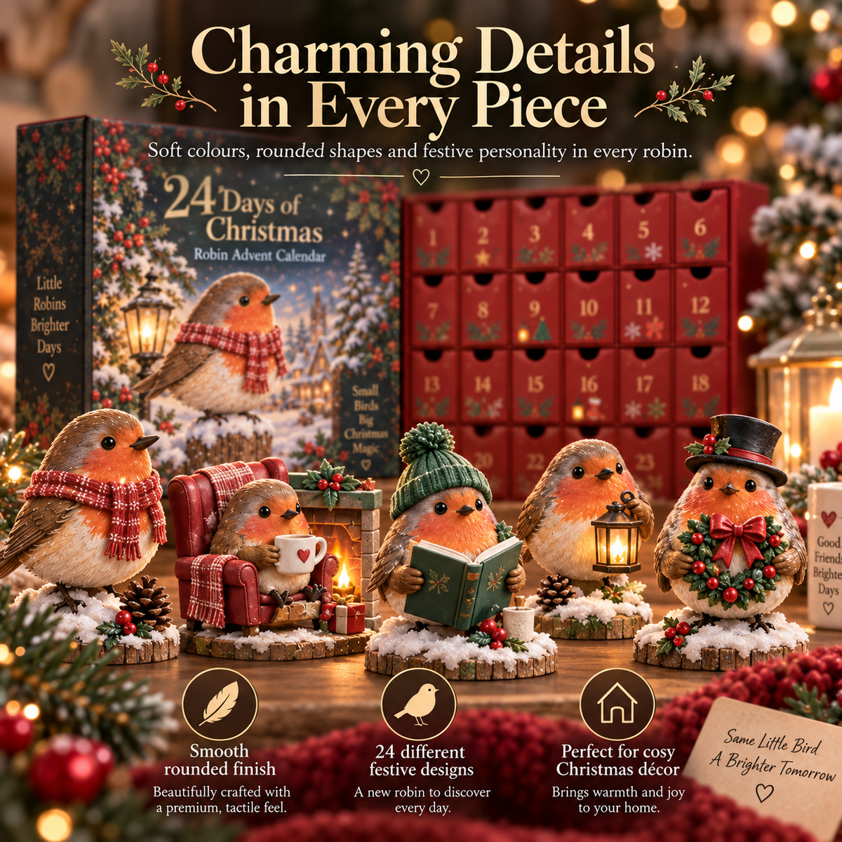 24-Day Robin Christmas Advent Calendar – 24 Festive Mini Figurines