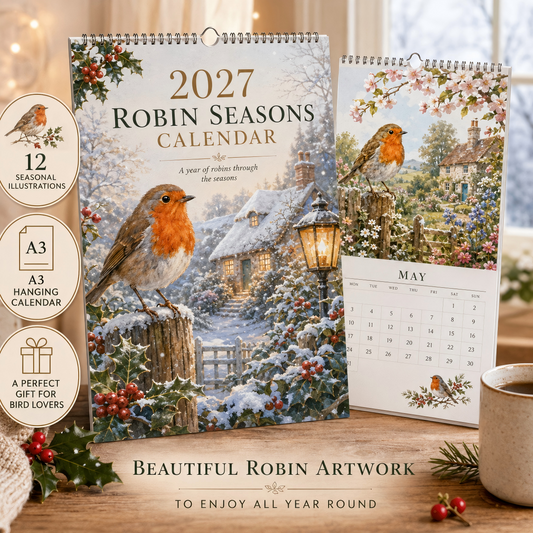2027 Robin Seasons Calendar – British Countryside Garden Bird Wall Calendar & Gift for Bird Lovers