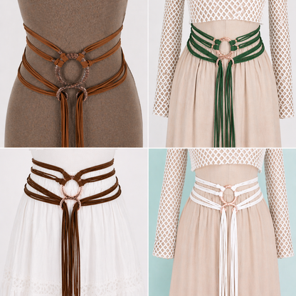 ❤️Medieval Viking Braided Leather Belt Set, with Ring Buckle & Tassel Decorations