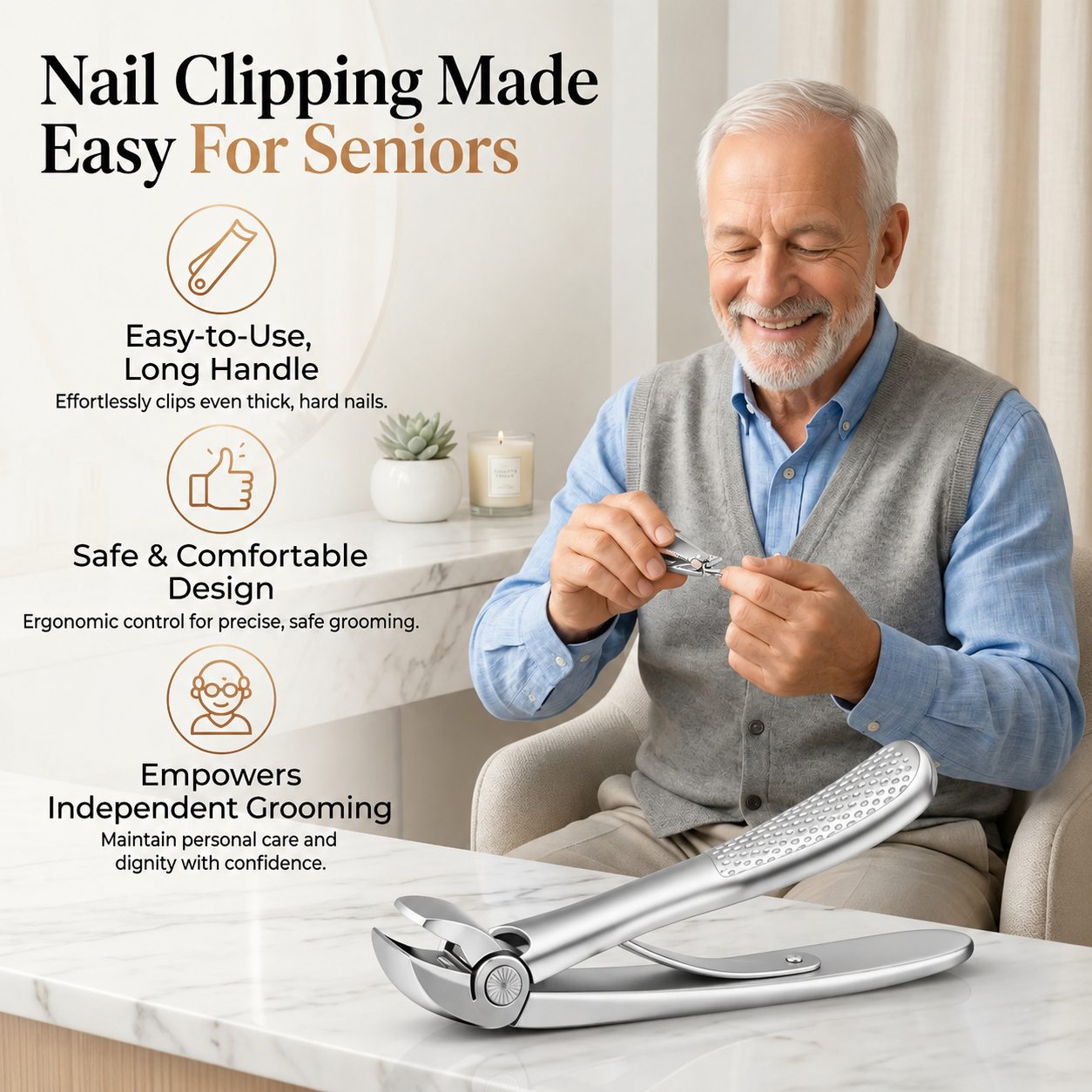 TYIIPLUS™ Nail Clipper for Seniors, Wide Jaw Long Handle Clipper for Thick Nails