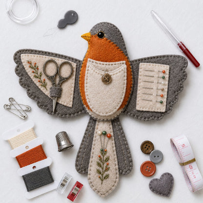 🐦 Bird-Shaped Felt Sewing Organizer DIY Kit - Cardinal