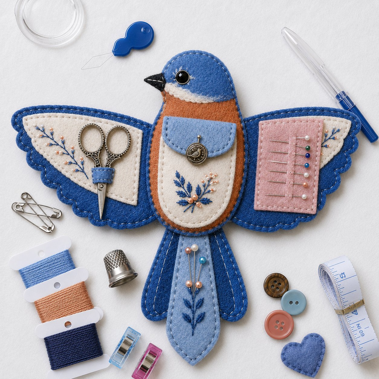 🐦 Bird-Shaped Felt Sewing Organizer DIY Kit - Cardinal