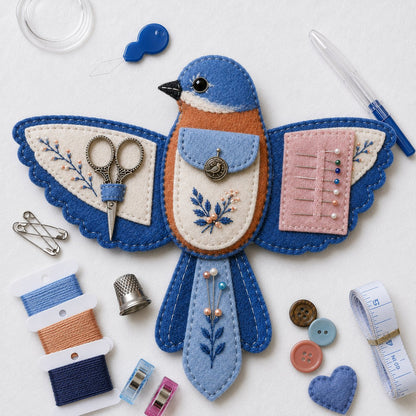 🐦 Bird-Shaped Felt Sewing Organizer DIY Kit - Cardinal