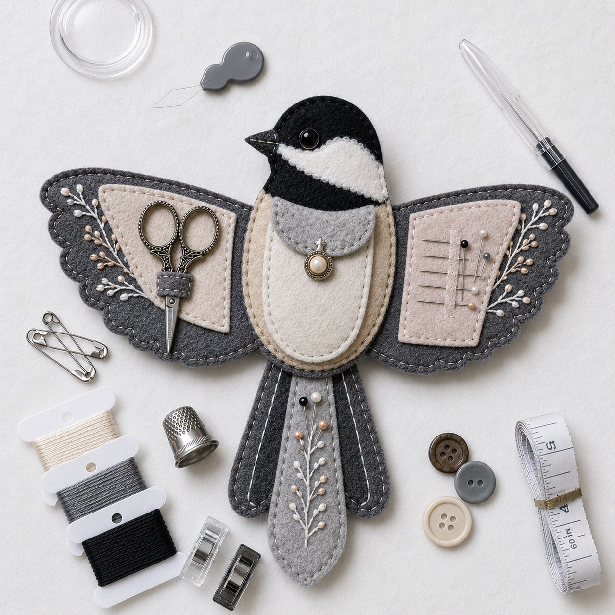 🐦 Bird-Shaped Felt Sewing Organizer DIY Kit - Cardinal