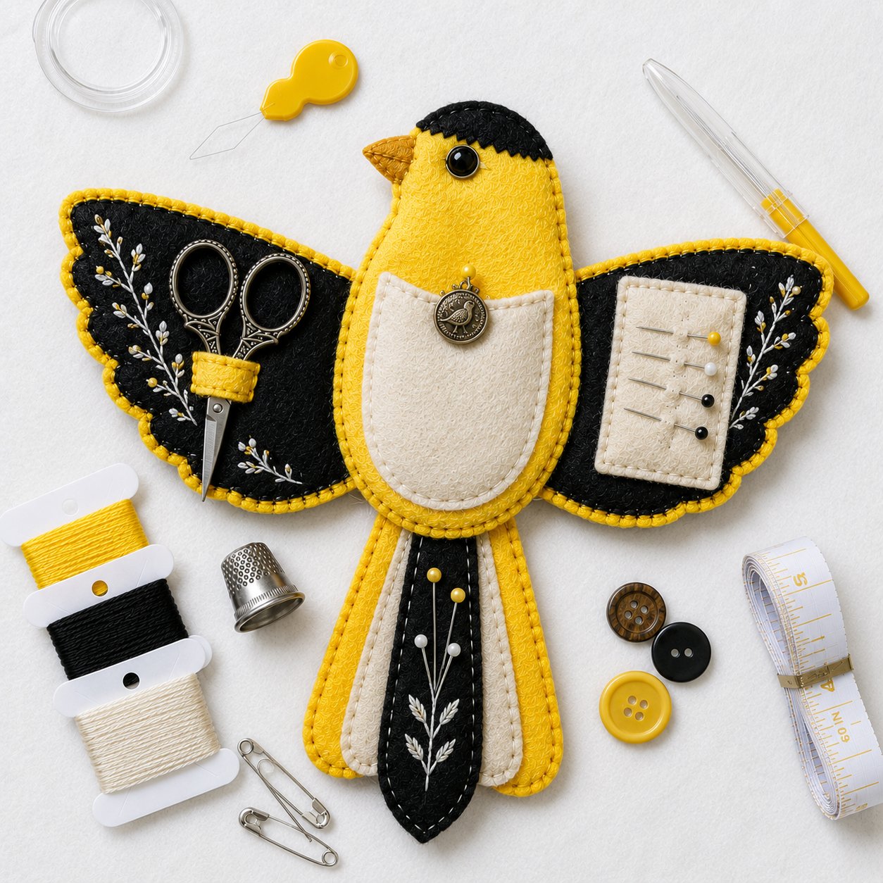 🐦 Bird-Shaped Felt Sewing Organizer DIY Kit - Cardinal