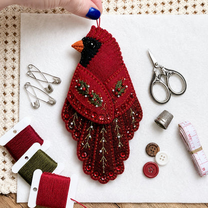 🐦 Bird-Shaped Felt Sewing Organizer DIY Kit - Cardinal