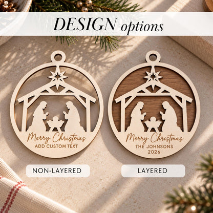 Personalised Nativity Christmas Ornament – Custom Family Name Wooden Keepsake | Christian Christmas Tree Decoration